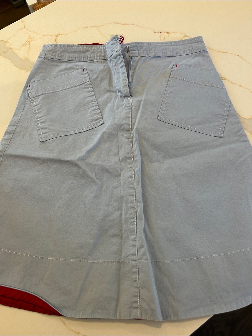 Women’s Light Blue A-Line Cotton Skirt with Patch Pockets